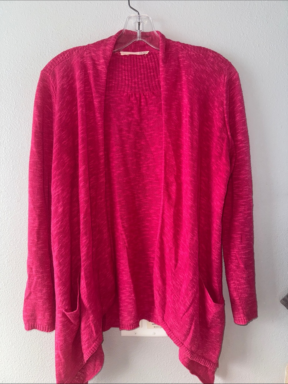 Eileen Fisher-Women's Open-Front Hot Pink Linen Cardigan Sweater-SZ L